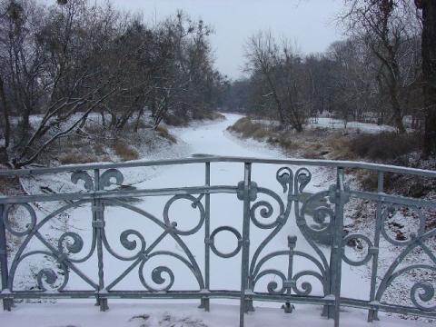 Foto des Tages vom 04.01.2004: Magdeburg, Brücke im winterlichen Rotehornpark